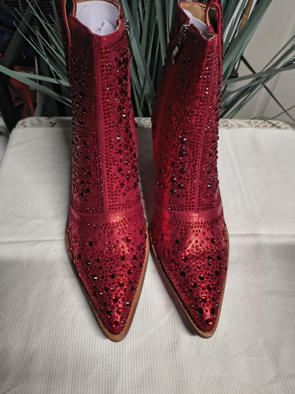 Red Embellished Western Ankle Boots - Women's Fashion Boots - Picture 6 of 6